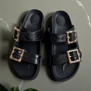 JOIE Black Gold Patterned Buckle Sandals Size US 7